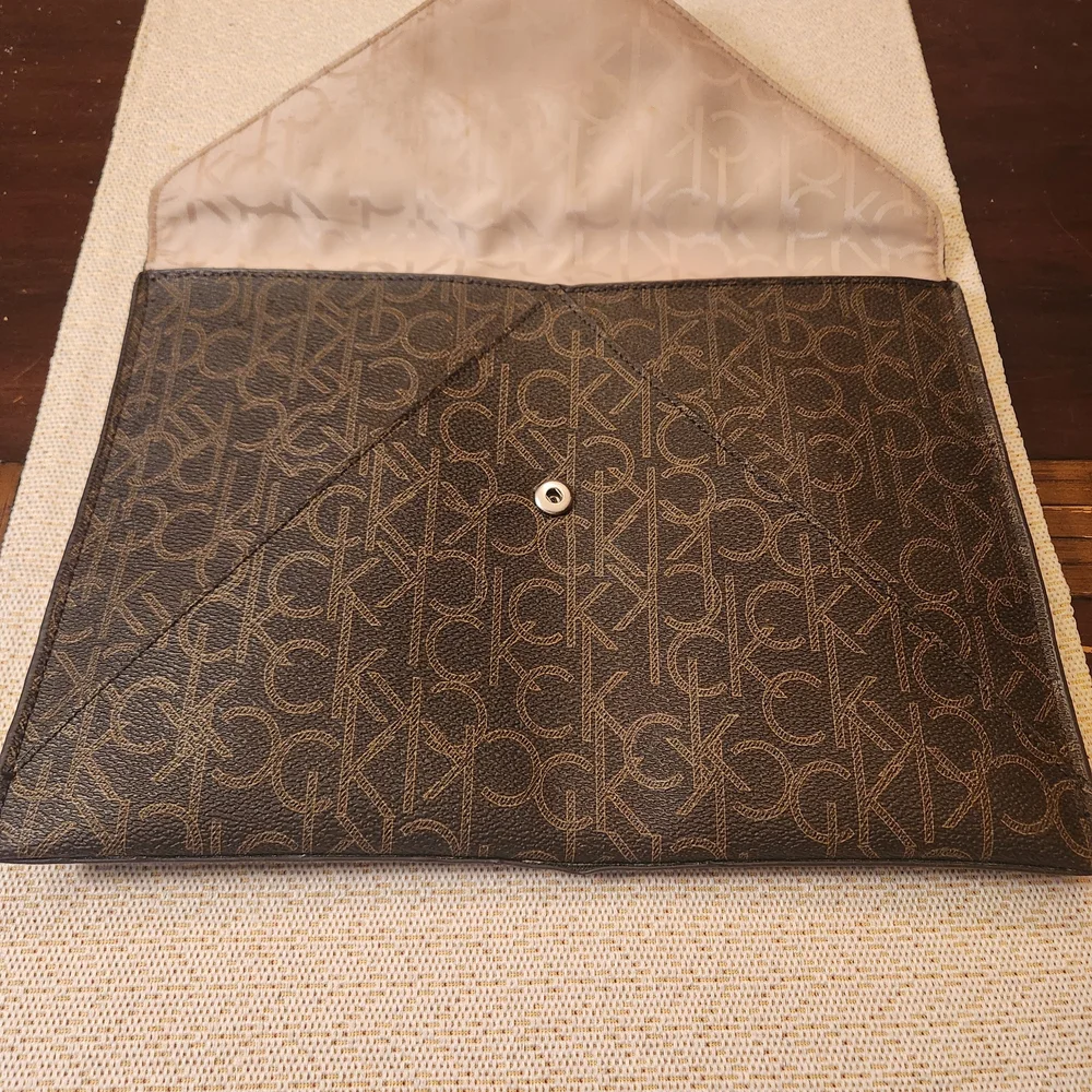 Calvin Klein Monogram Envelope Style Tablet Bag - Brown